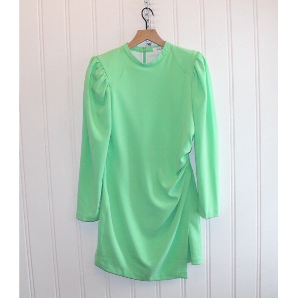 A.L.C. Jane‎ Mini Dress Size 8 Green Ruched Long Sleeve Cocktail Party